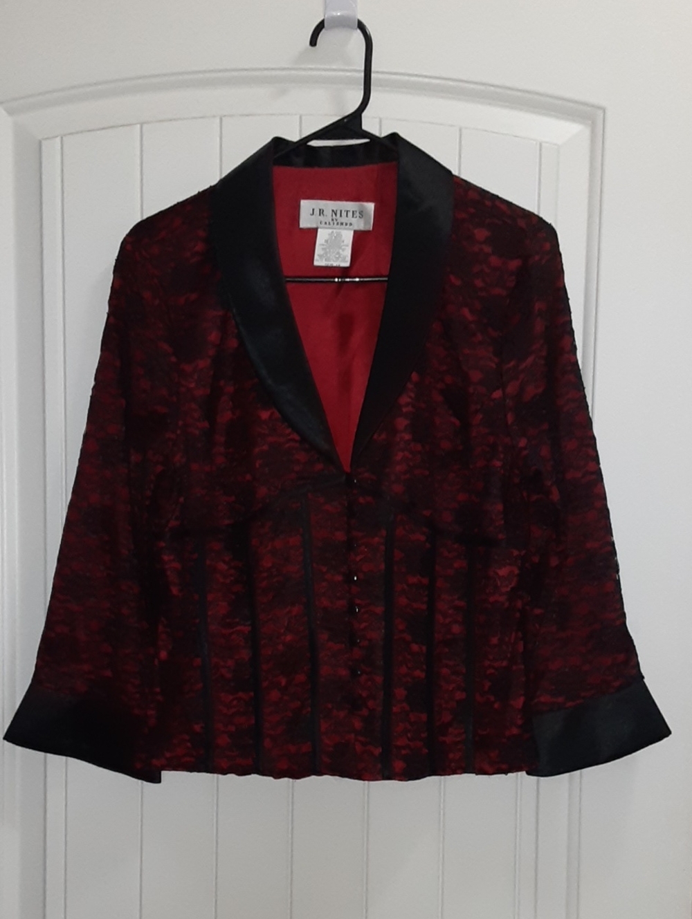 Vintage 90s J.R. Nites Red Black Lace Corset Evening Blazer Jacket 14